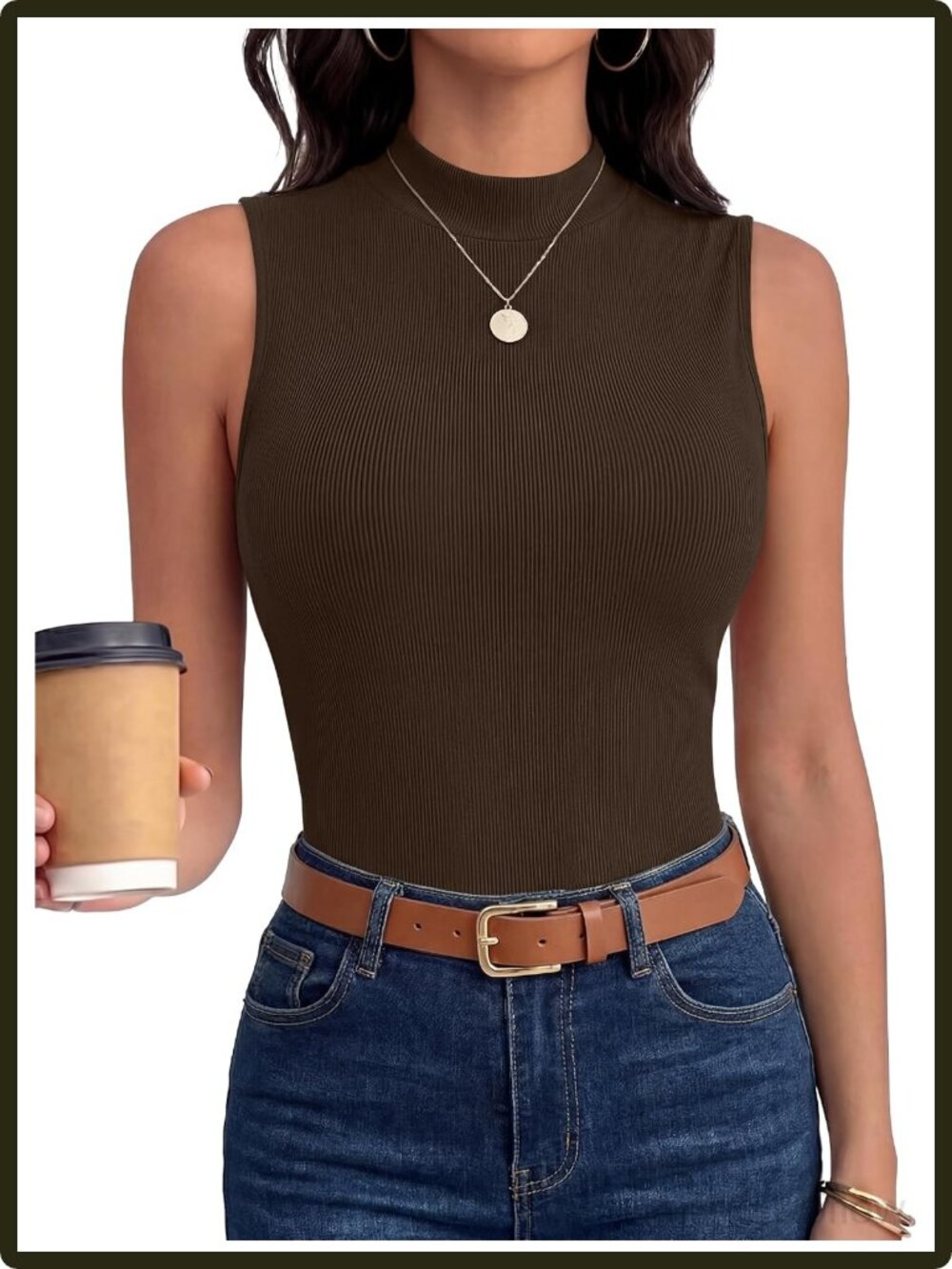 Women's Ribbed Mock Neck Tank Top Sleeveless Slim Fit Business Casual Summer
